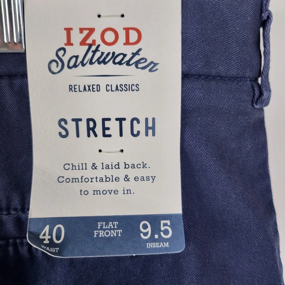 IZOD Men's Classic Saltwater Flat Front Chino Short Mens Size 40 Navy Blue 9.5in